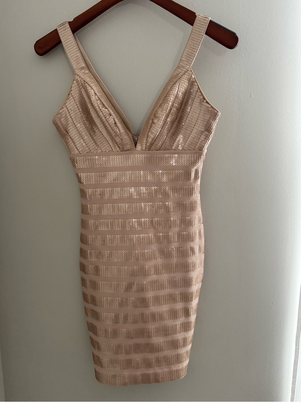 Bebe Nude Blush Sequin Bodycon Cocktail Dress – Size S